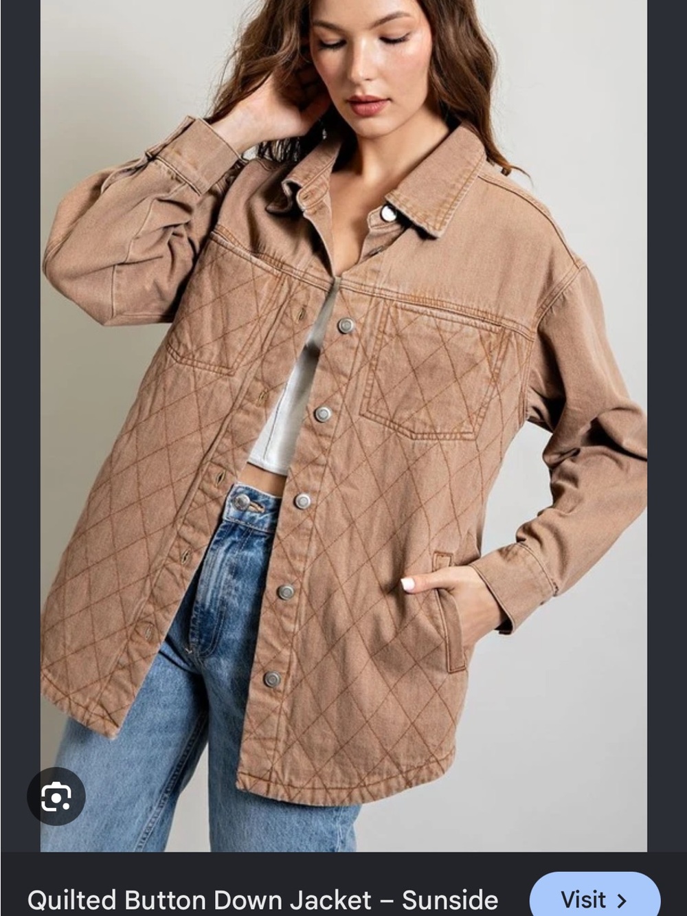 EESOME Quilted Button-Down Jacket in Tan